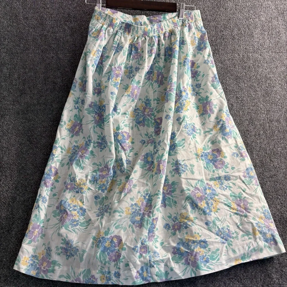 Two Vintage 70-80s Worthington And Alfred Dunner Front Pleated Floral Skirts 14
